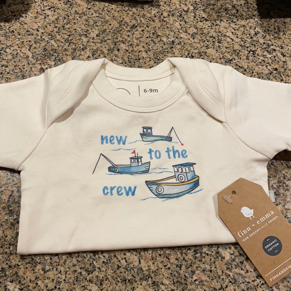 Finn + Emma “new to the crew” onesie